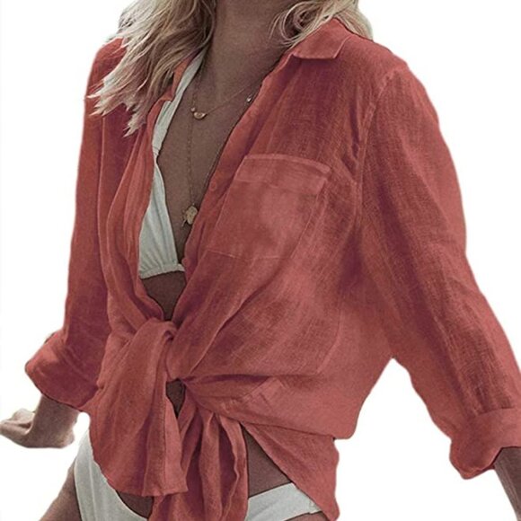 Boutique Other - Swimsuit Coverup Button Down Shirt Bathing Suit Cover Ups for Swimwear Vacation
